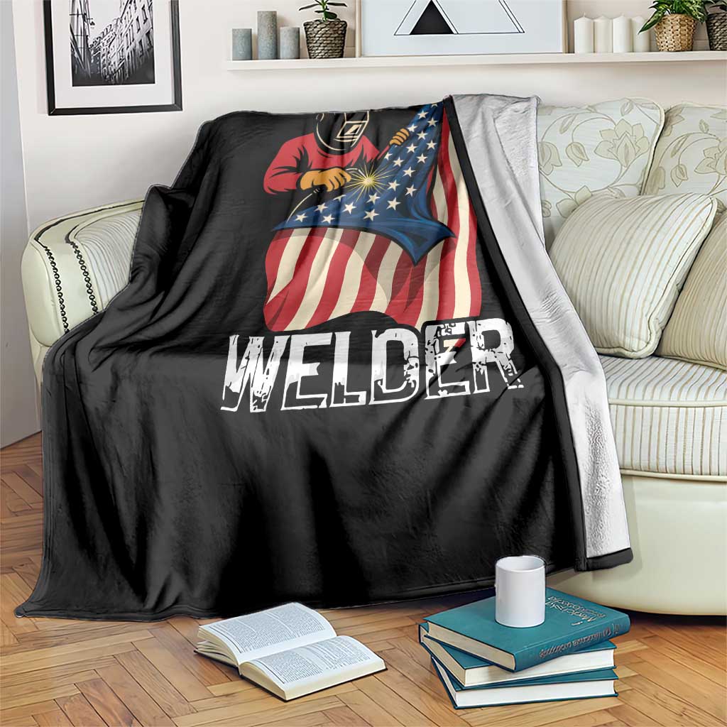 Welder Patriotic American Flag Throw Blanket - Wonder Print Shop