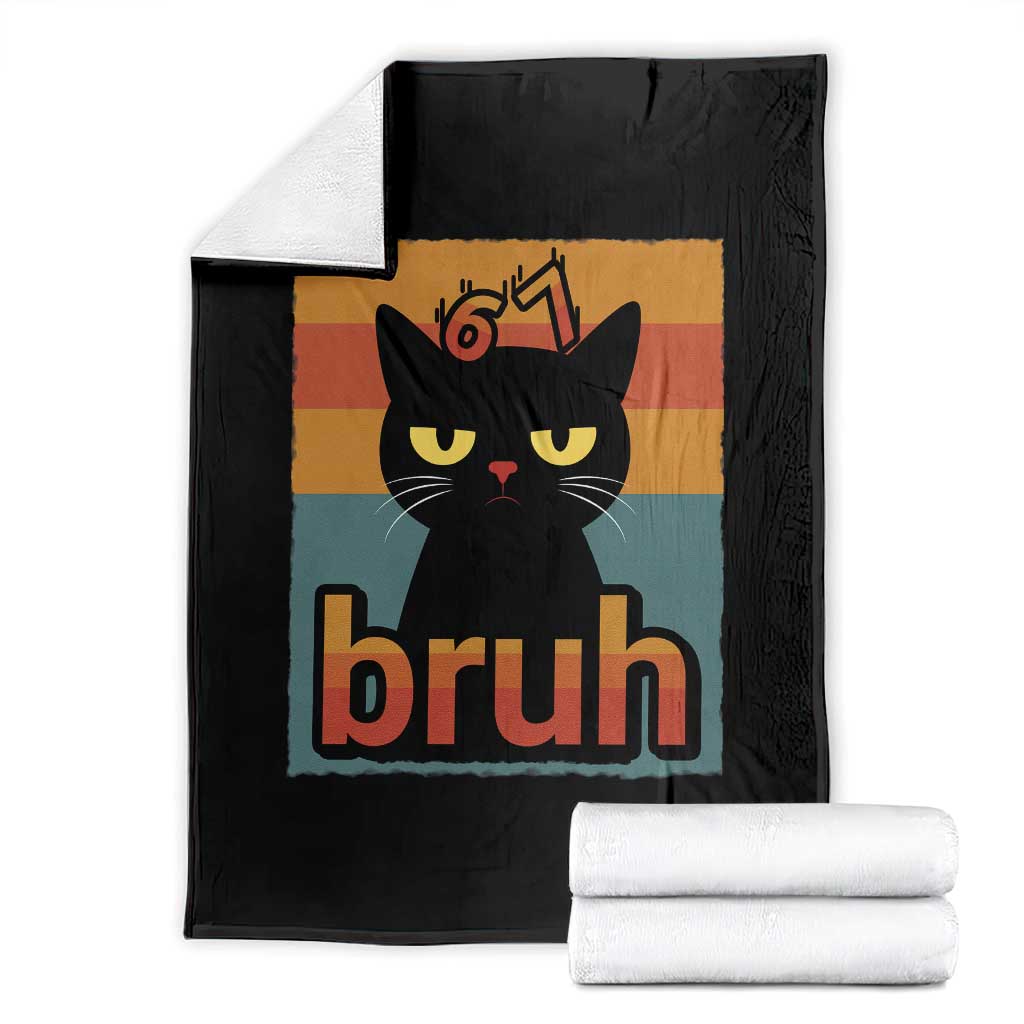 67 Six Seven Bruh Cat Meme Throw Blanket Cute Black Cat Funny Saying - Wonder Print Shop