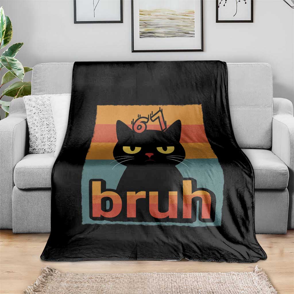 67 Six Seven Bruh Cat Meme Throw Blanket Cute Black Cat Funny Saying - Wonder Print Shop