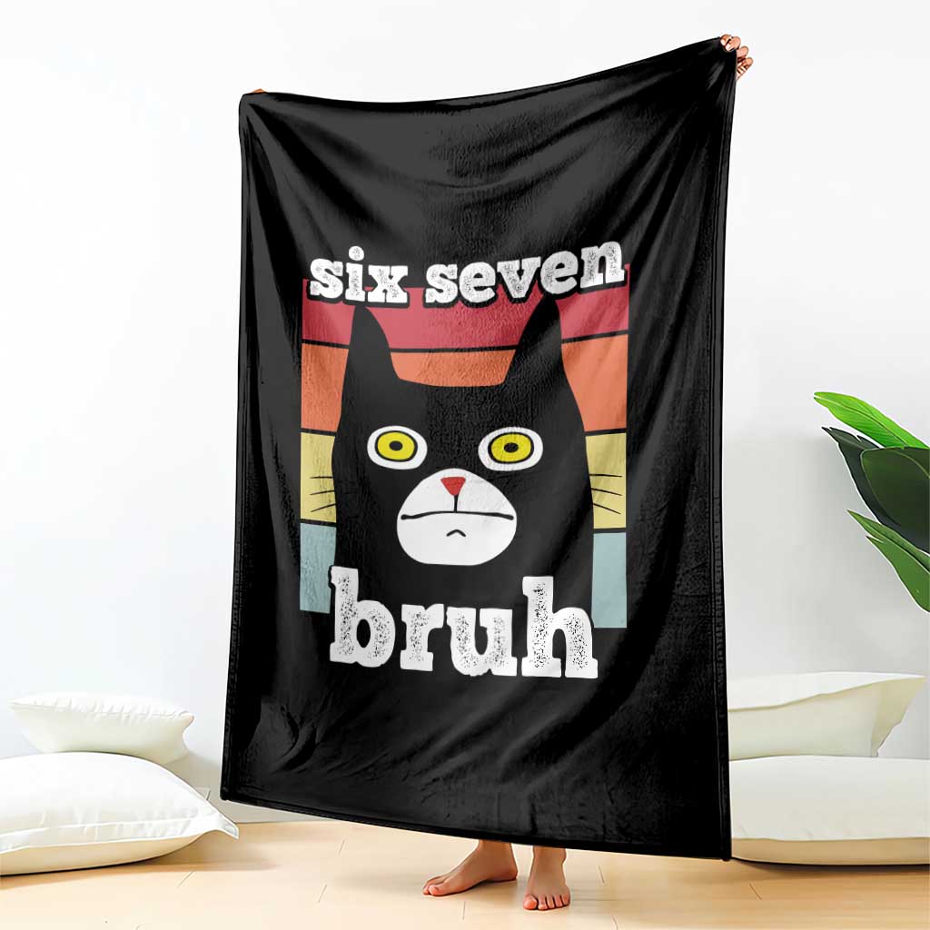 67 Bruh Meme Throw Blanket Funny Six Seven Black Cat - Wonder Print Shop