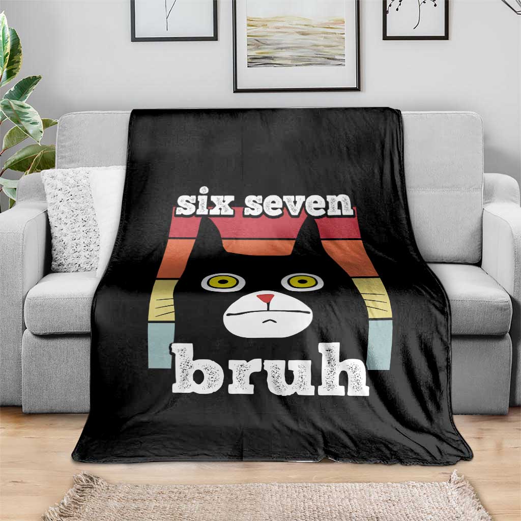 67 Bruh Meme Throw Blanket Funny Six Seven Black Cat - Wonder Print Shop