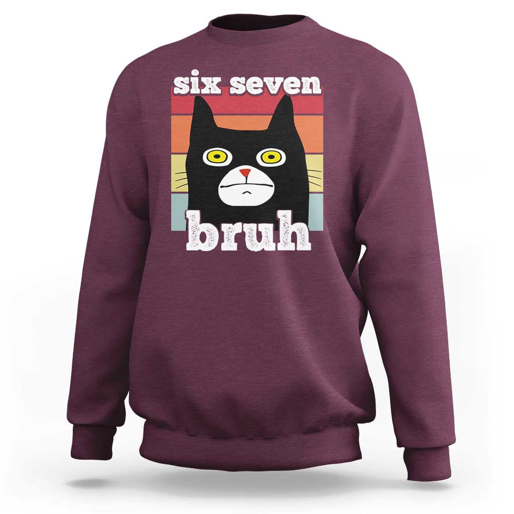 67 Bruh Meme Sweatshirt Funny Six Seven Black Cat - Wonder Print Shop