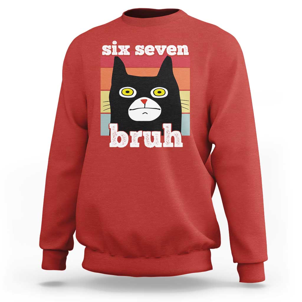 67 Bruh Meme Sweatshirt Funny Six Seven Black Cat - Wonder Print Shop