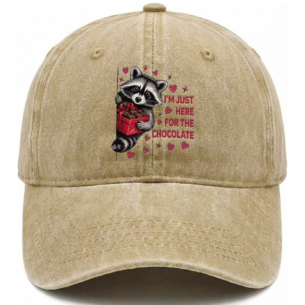 Valentine Racoon Trash Panda Washed Cotton Baseball Cap I'm Just Here For The Chocolate