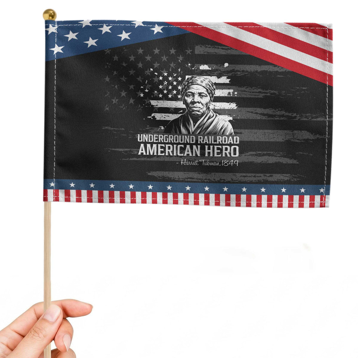 Harriet Tubman Patriotic Handheld Flag Underground Railroad American Hero History