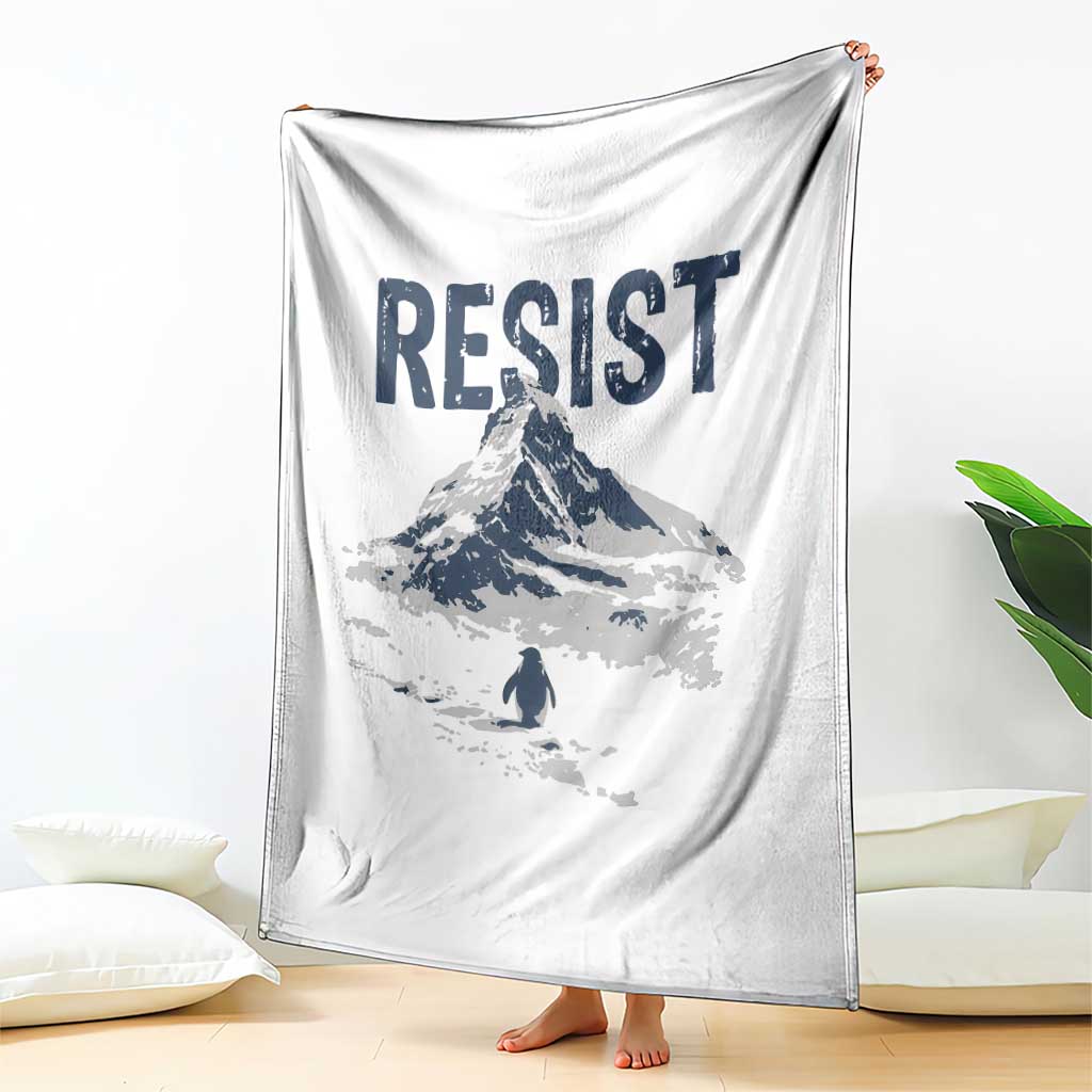 Funny Penguin Protest Throw Blanket Resist Penguin Mountain Hiking Meme