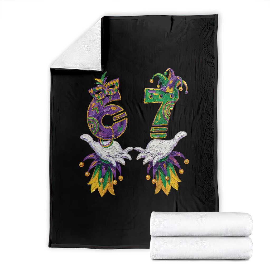 67 Mardi Gras Meme Throw Blanket Funny Six Seven Hand Carnival Trendy