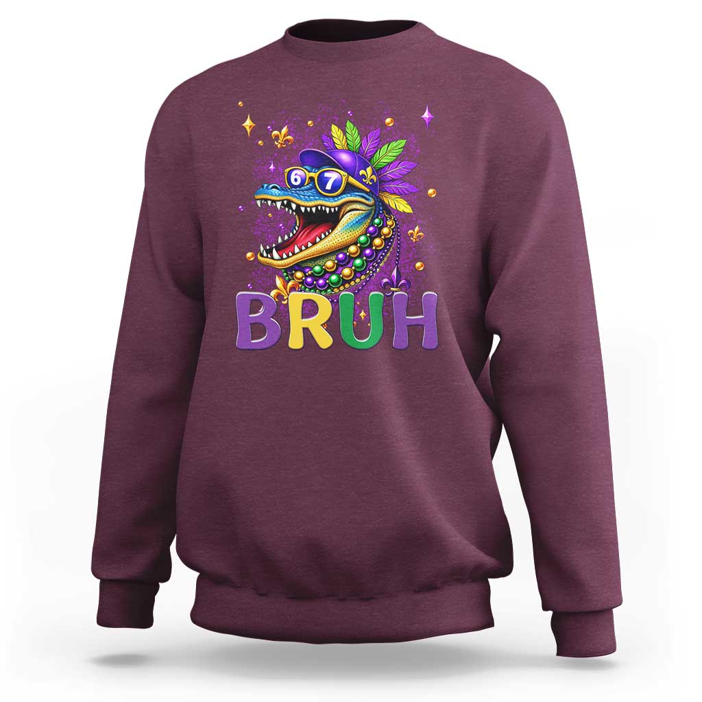 67 Mardi Gras Sweatshirt Funny Alligator Six Seven Bruh Meme