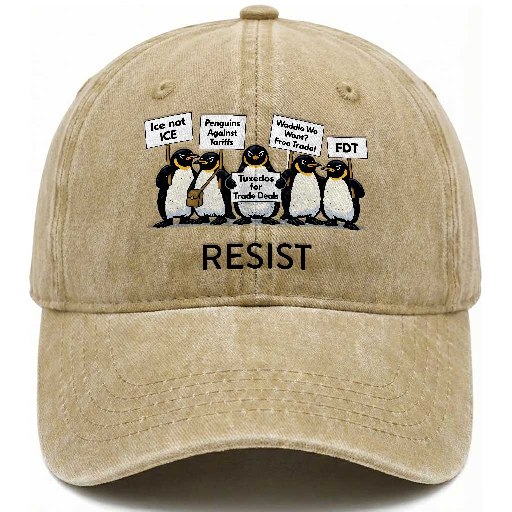 Penguins Resist Washed Cotton Baseball Cap Nihilist Penguin Anti-Government Meme