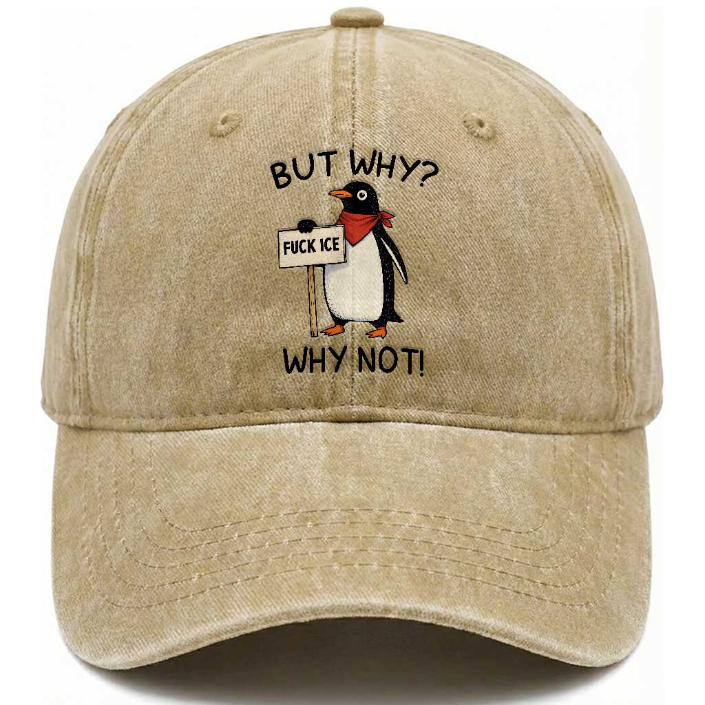 Fck ICE Washed Cotton Baseball Cap Nihilist Penguin Anti-Government Meme