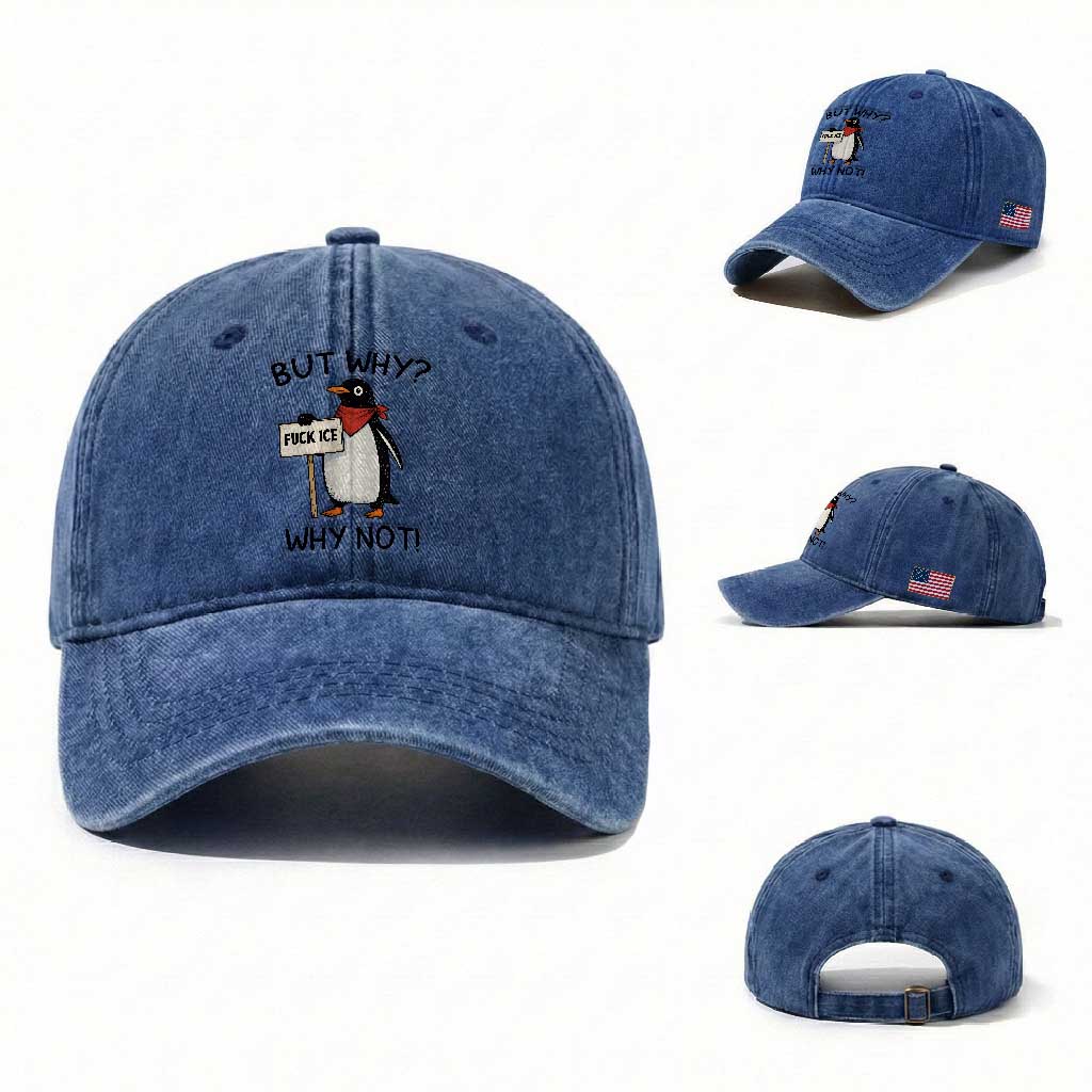 Fck ICE Washed Cotton Baseball Cap Nihilist Penguin Anti-Government Meme