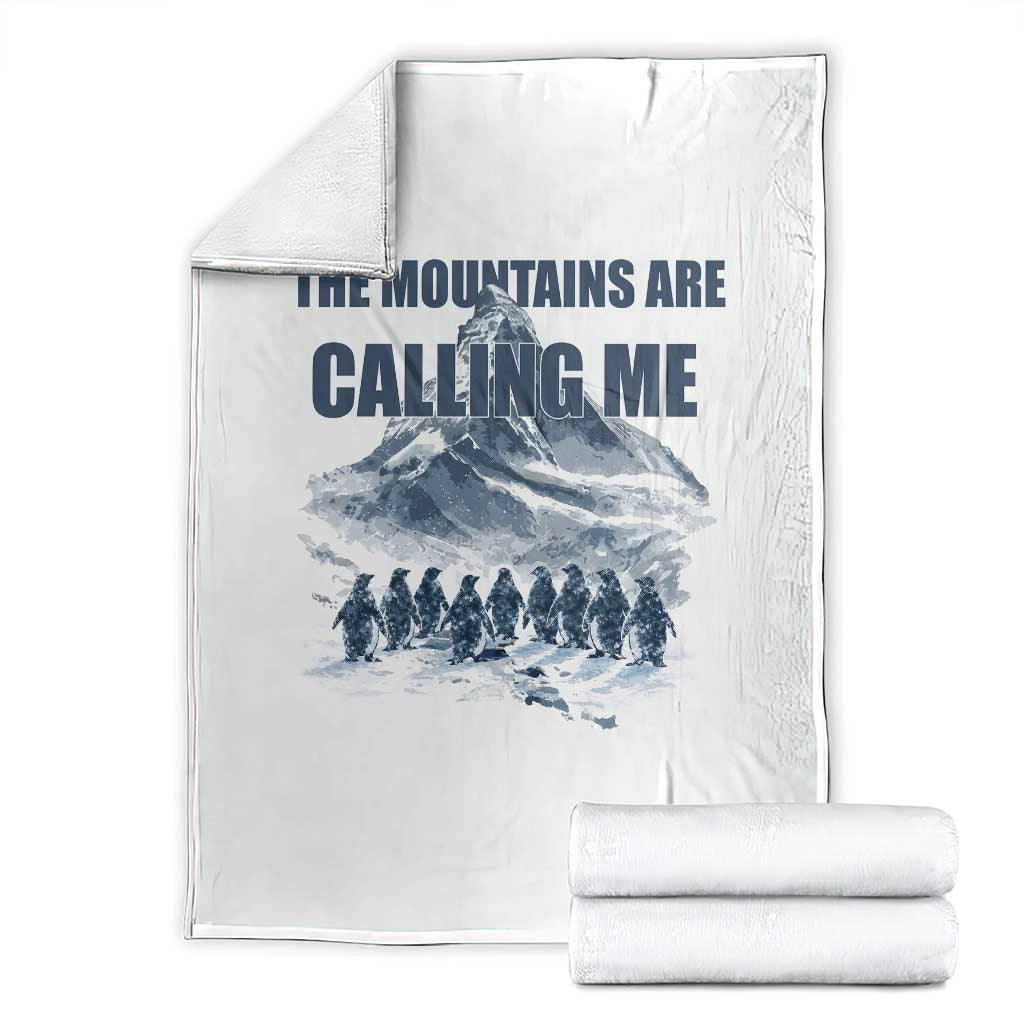 Funny Nihilist Penguin Hiking Throw Blanket The Mountains Are Calling Me