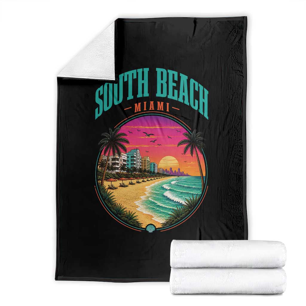 South Beach Miami Throw Blanket Retro Florida USA Souvenir Gift