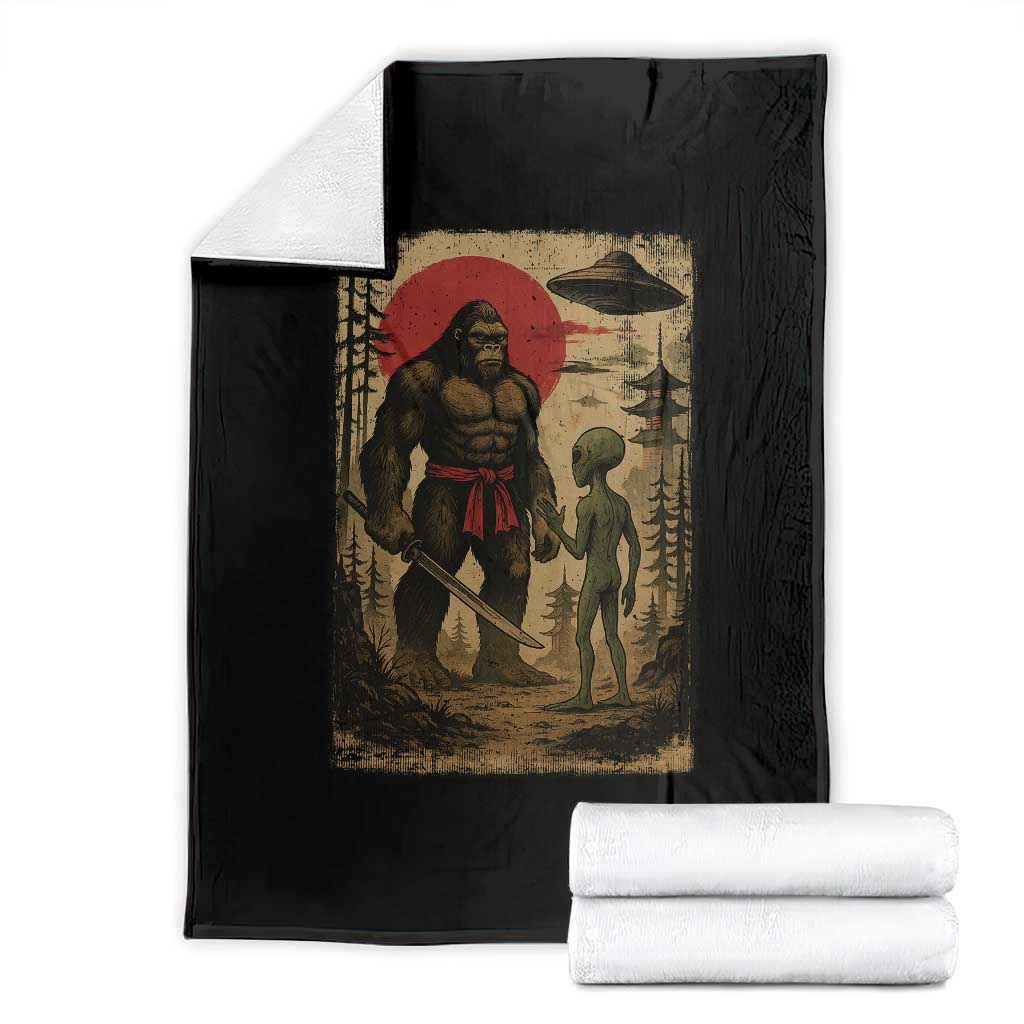 Samurai Bigfoot Japanese UFO Throw Blanket Sasquatch Ailen Ukiyo-e - Wonder Print Shop