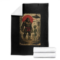Samurai Bigfoot Japanese UFO Throw Blanket Sasquatch Ailen Ukiyo-e - Wonder Print Shop
