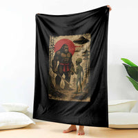 Samurai Bigfoot Japanese UFO Throw Blanket Sasquatch Ailen Ukiyo-e - Wonder Print Shop