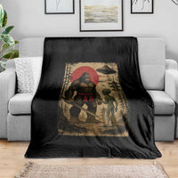 Samurai Bigfoot Japanese UFO Throw Blanket Sasquatch Ailen Ukiyo-e - Wonder Print Shop