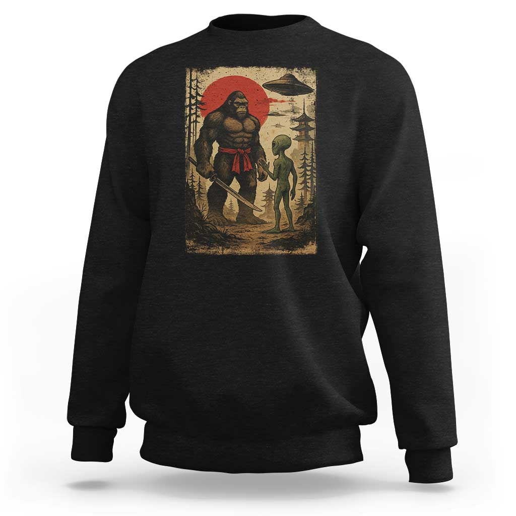 Samurai Bigfoot Japanese UFO Sweatshirt Sasquatch Ailen Ukiyo-e - Wonder Print Shop