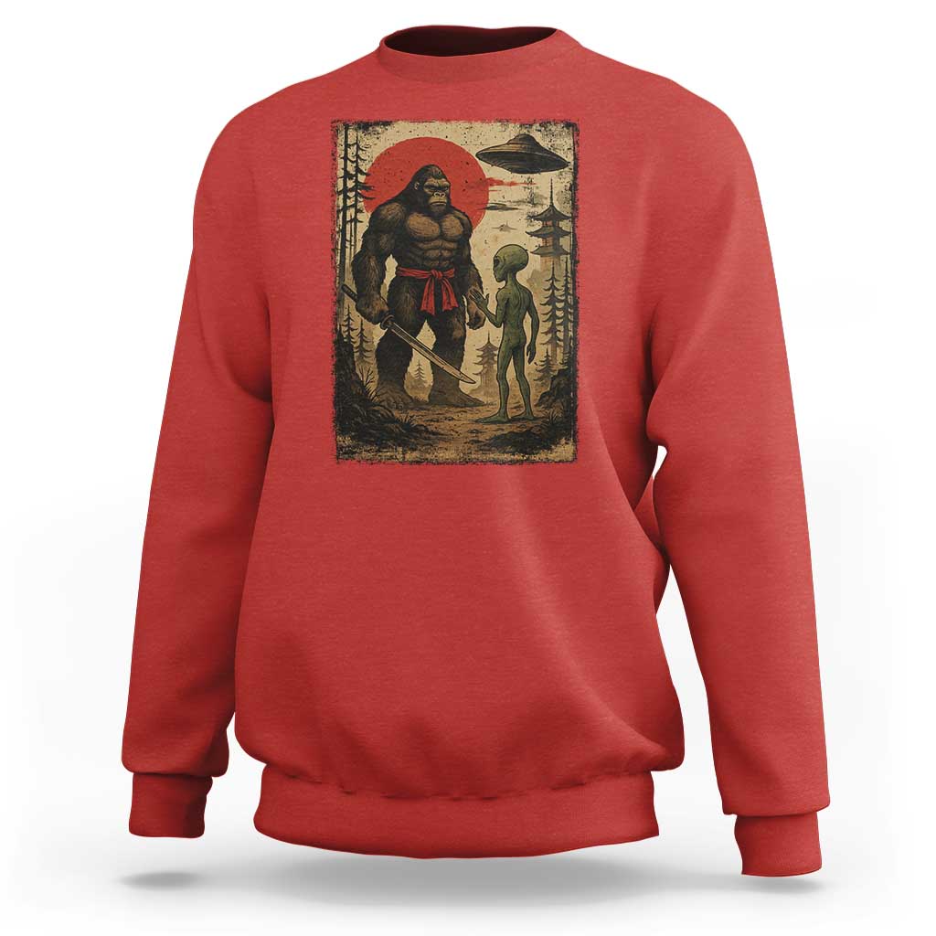 Samurai Bigfoot Japanese UFO Sweatshirt Sasquatch Ailen Ukiyo-e - Wonder Print Shop