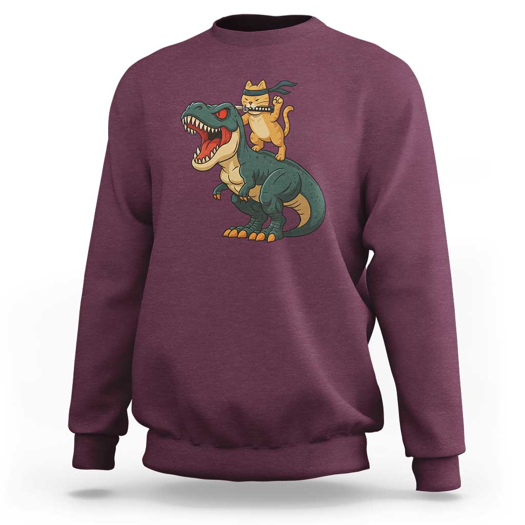 Ninja Cat Riding Dinosaur Sweatshirt - Wonder Print Shop