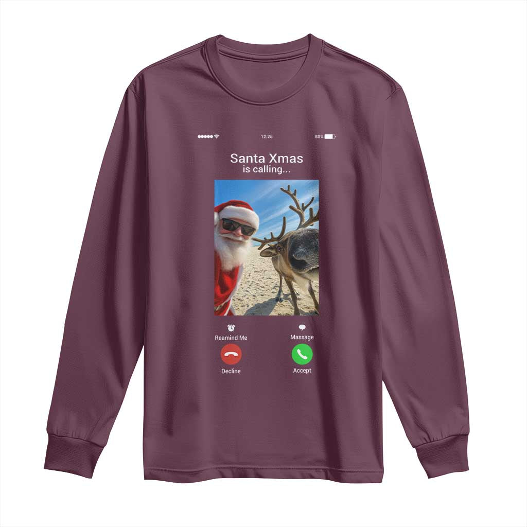 Santa Christmas Meme Long Sleeve Shirt Reindeer Video Call - Wonder Print Shop