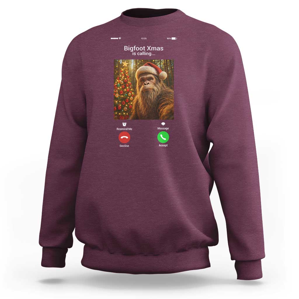 Funny Bigfoot Christmas Sweatshirt Sasquatch Video Call Meme - Wonder Print Shop