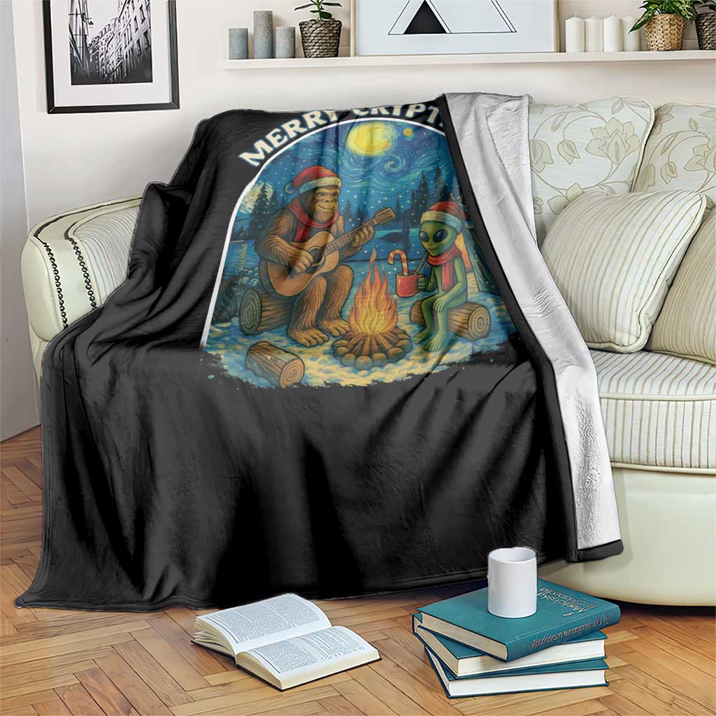 Funny Bigfoot Christmas Throw Blanket Sasquatch Alien Merry Cryptmas - Wonder Print Shop