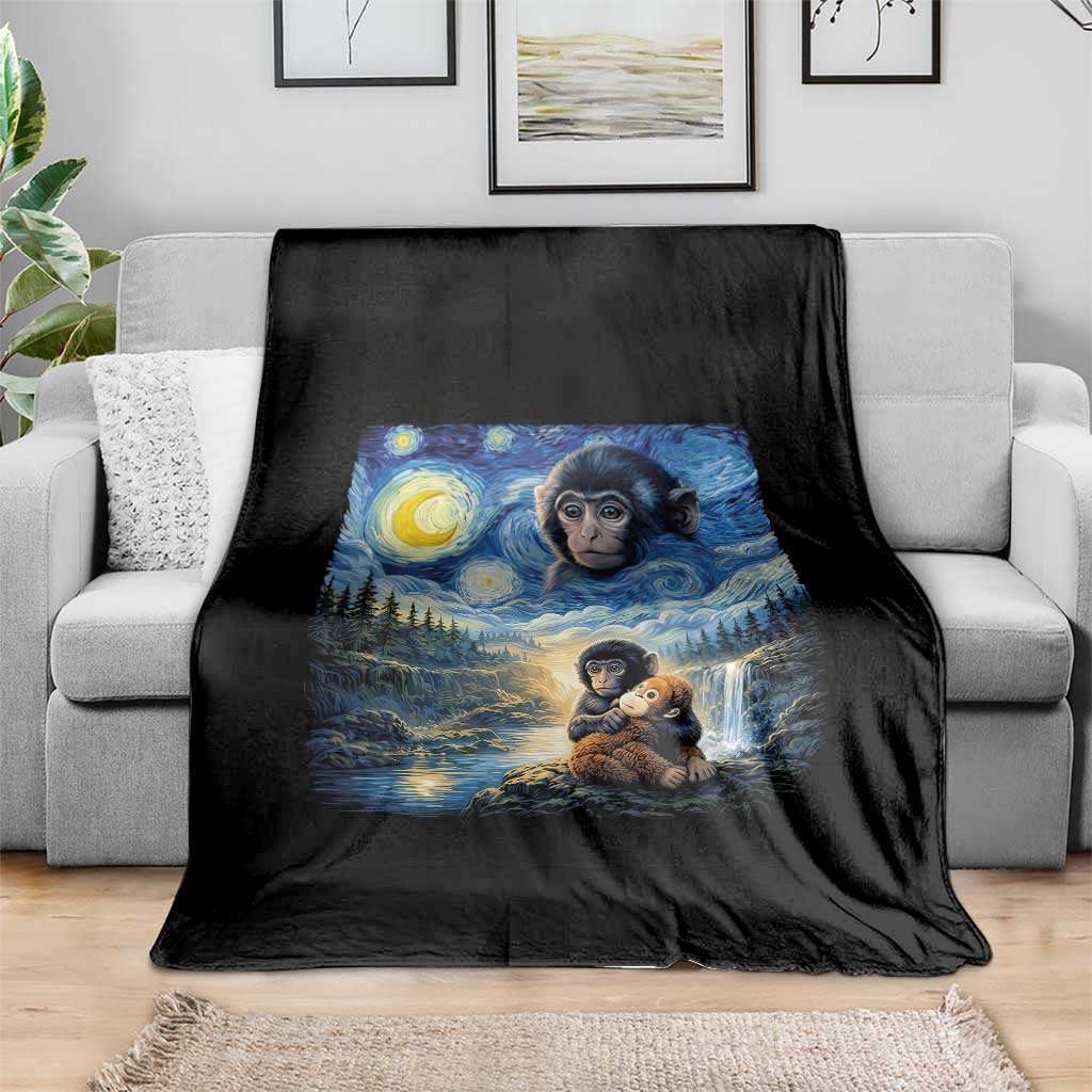 Punch Mokey Throw Blanket Viral Baby Monkey Starry Night Van Gogh