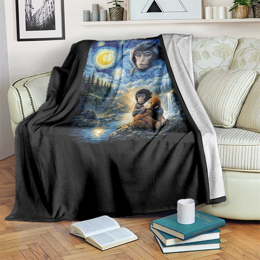 Punch Mokey Throw Blanket Viral Baby Monkey Starry Night Van Gogh