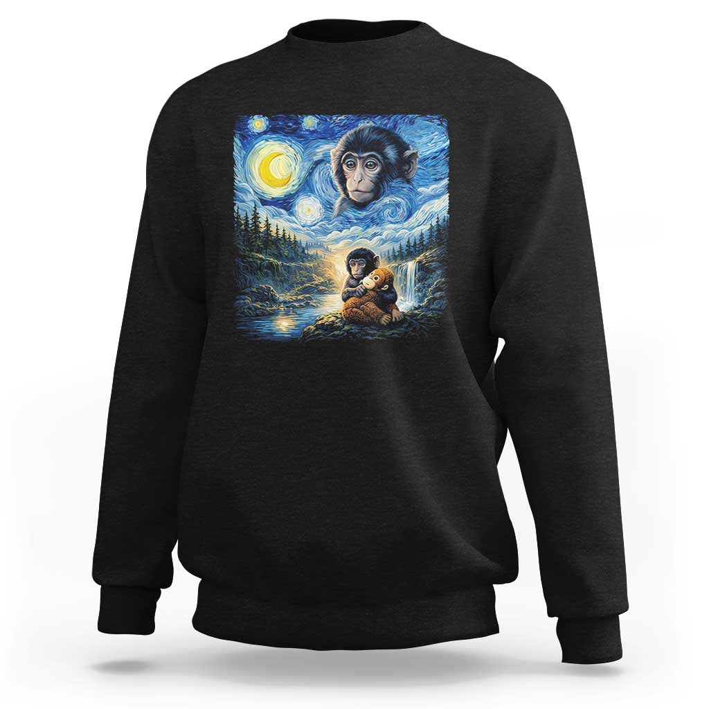 Punch Mokey Sweatshirt Viral Baby Monkey Starry Night Van Gogh
