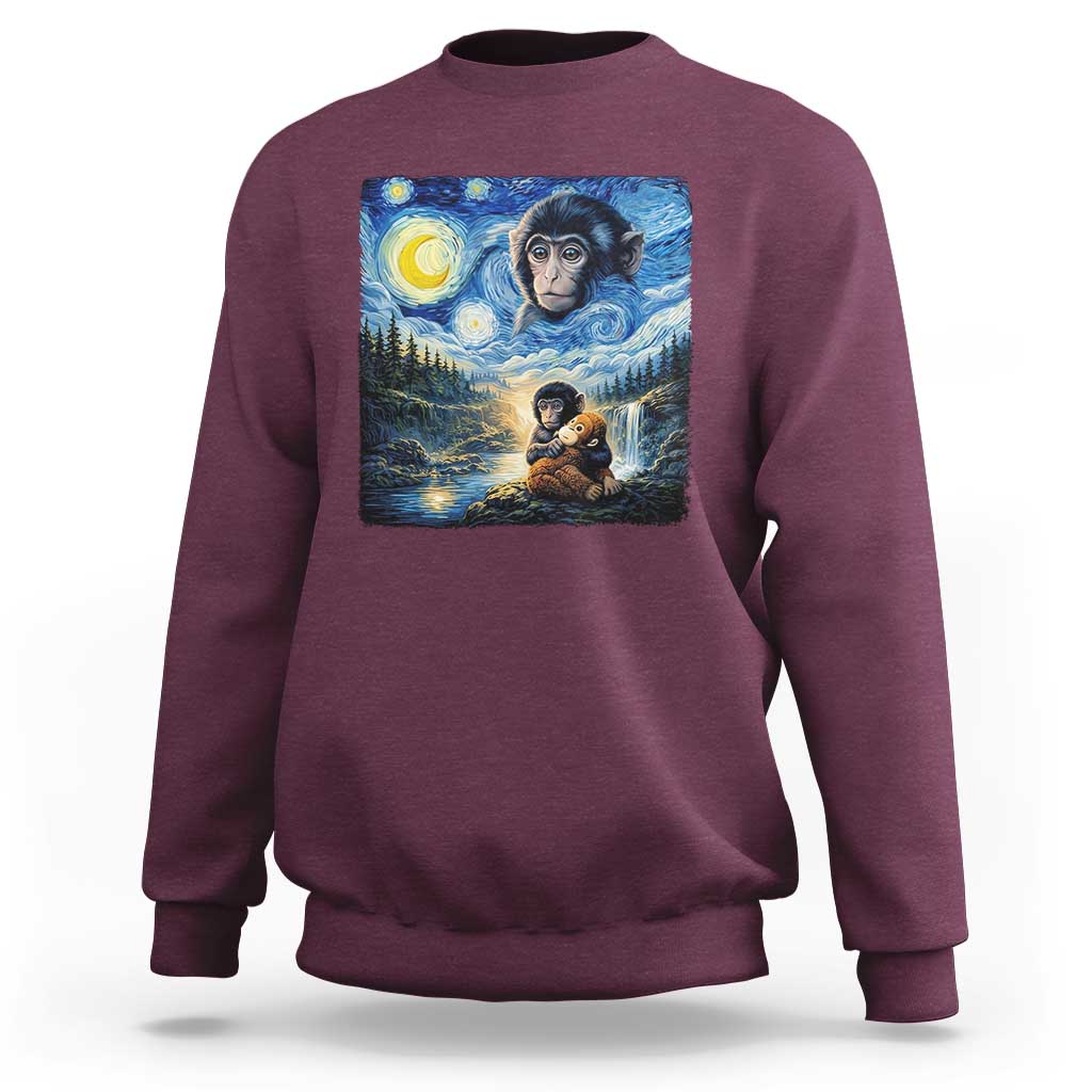 Punch Mokey Sweatshirt Viral Baby Monkey Starry Night Van Gogh