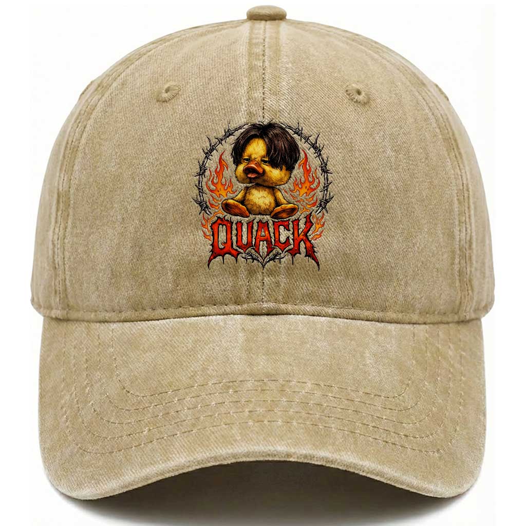 Funny Duck Metal Concert Washed Cotton Baseball Cap Rock Band Quack Meme
