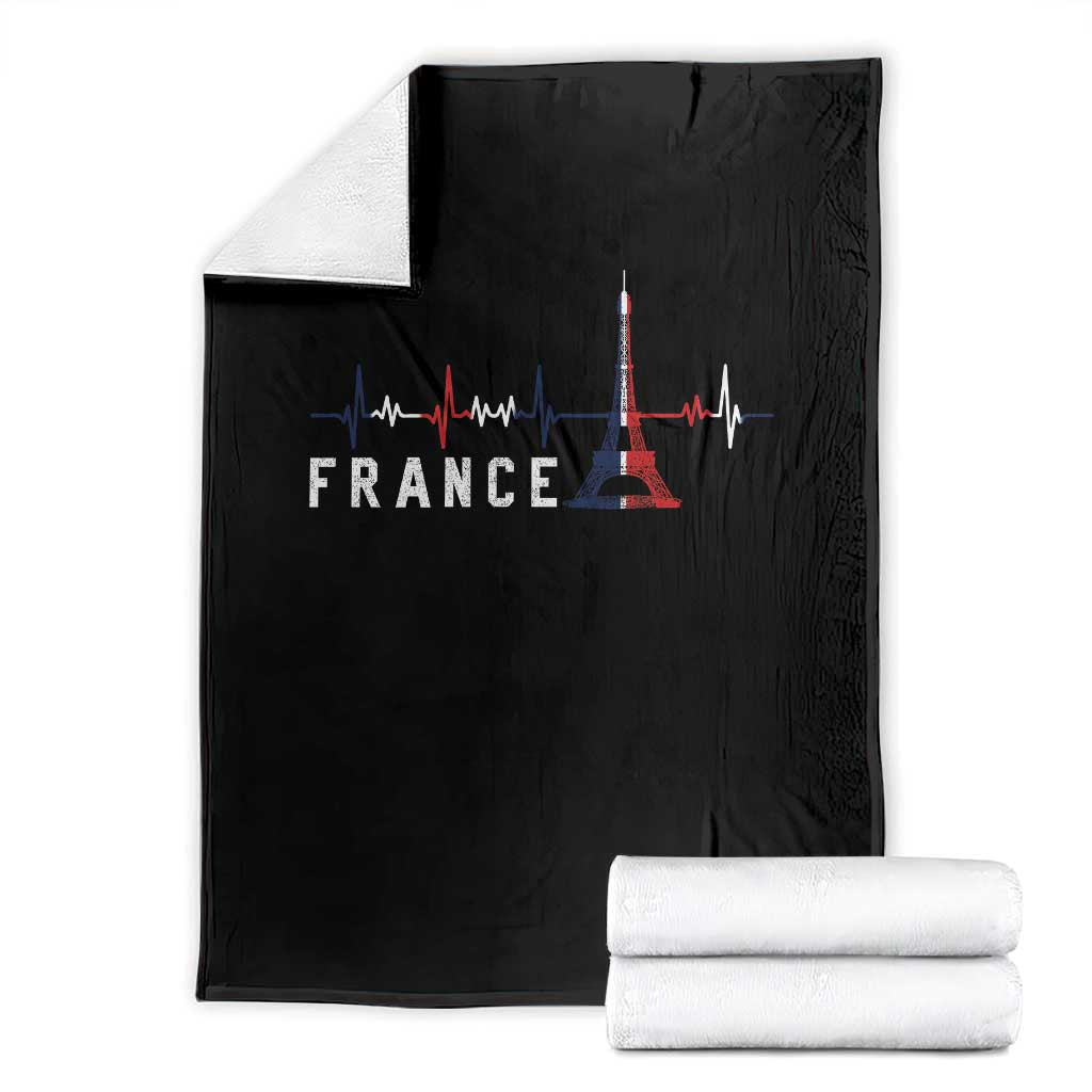 France Paris Heartbeat French Flag Eiffel Tower Souvenir Gift Throw Blanket