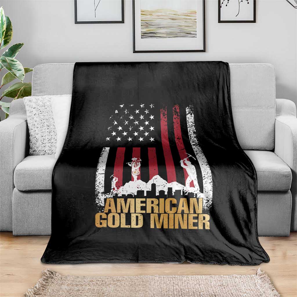Gold Miner Patriotic American Flag Throw Blanket - Wonder Print Shop