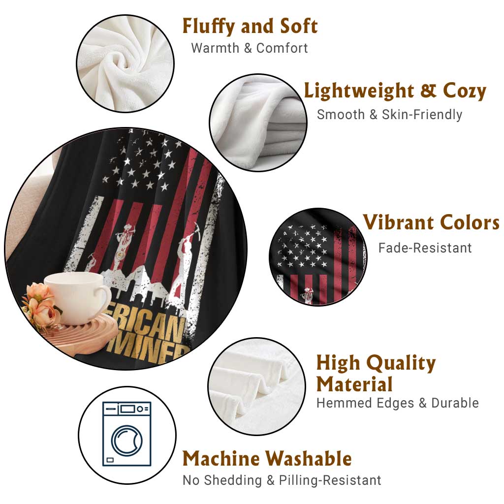 Gold Miner Patriotic American Flag Throw Blanket - Wonder Print Shop