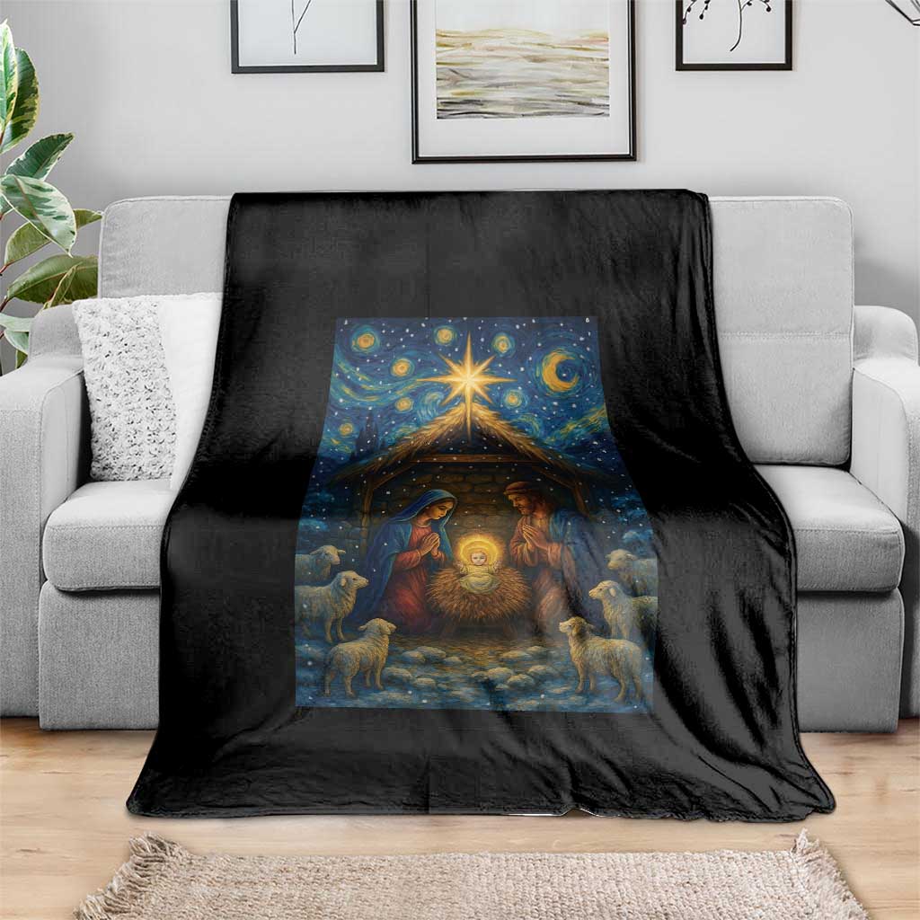 Jesus Christmas Throw Blanket Starry Night Nativity Scene Xmas - Wonder Print Shop