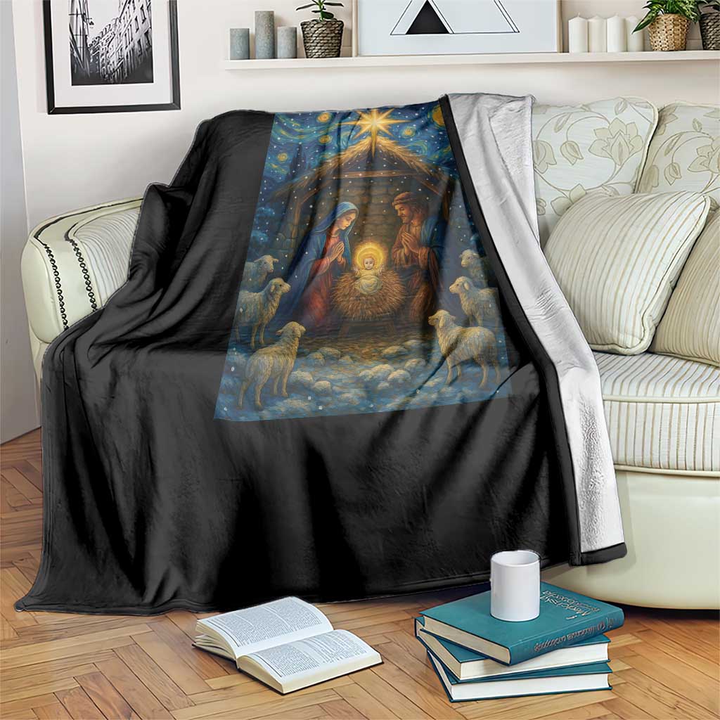 Jesus Christmas Throw Blanket Starry Night Nativity Scene Xmas - Wonder Print Shop