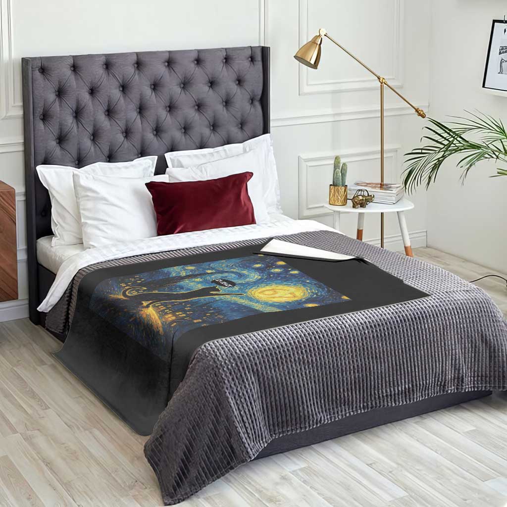 67 Cat Meme Throw Blanket Funny Six Seven Cat Starry Night Van Gogh - Wonder Print Shop