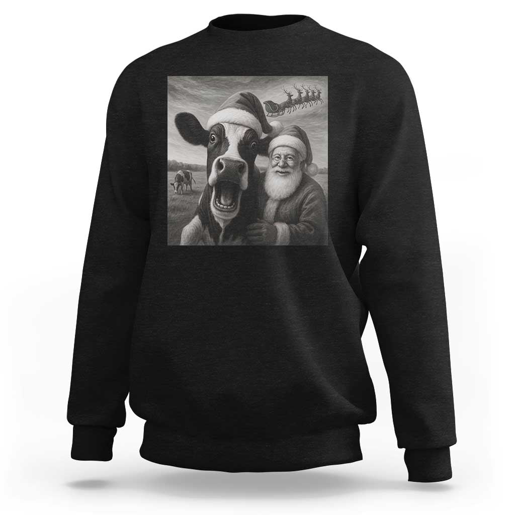 Funny Santa Selfie with Cow Christmas Sweatshirt - Wonder Print Shop