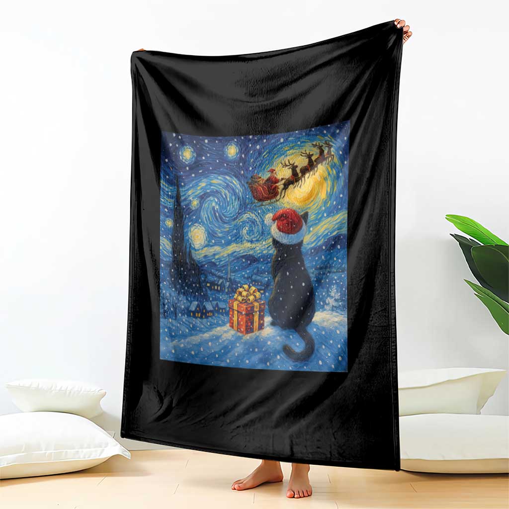 Cat Starry Night Christmas Throw Blanket Van Gogh Cat Lover Xmas - Wonder Print Shop