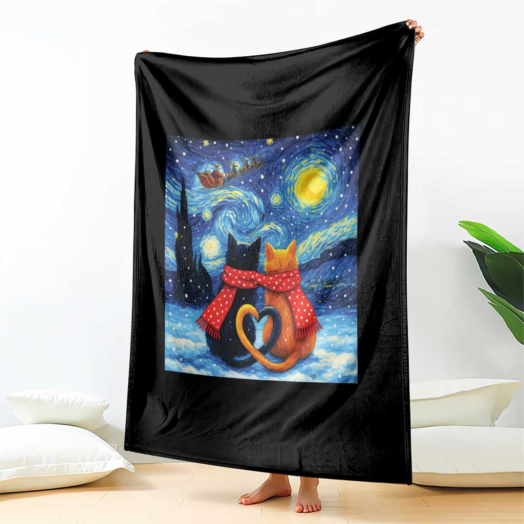 Funny Couples Christmas Throw Blanket Cats Lover Starry Night - Wonder Print Shop