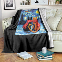 Funny Couples Christmas Throw Blanket Cats Lover Starry Night - Wonder Print Shop
