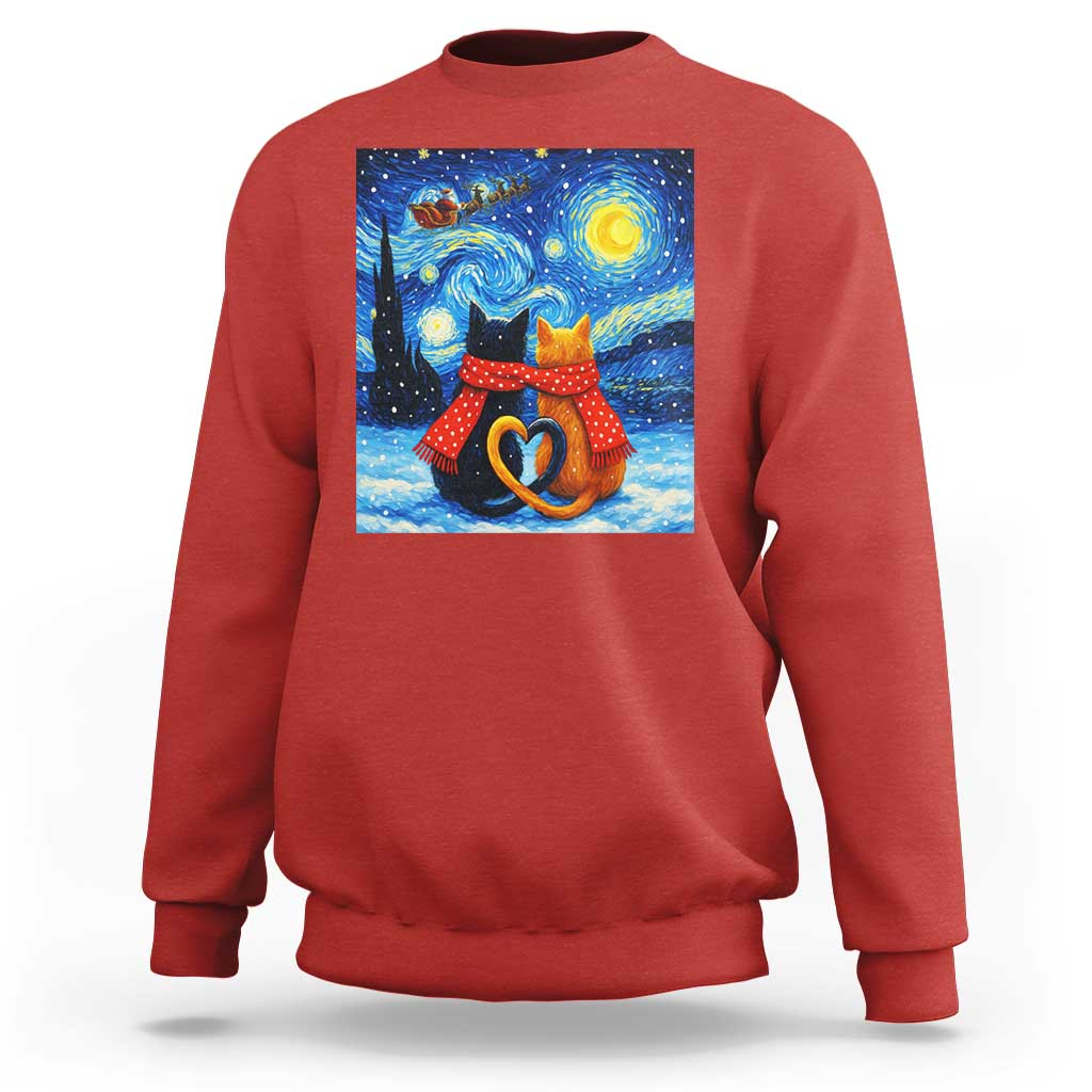 Funny Couples Christmas Sweatshirt Cats Lover Starry Night - Wonder Print Shop