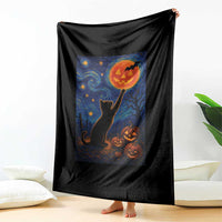 Black Cat Halloween Throw Blanket Starry Night Van Gogh - Wonder Print Shop