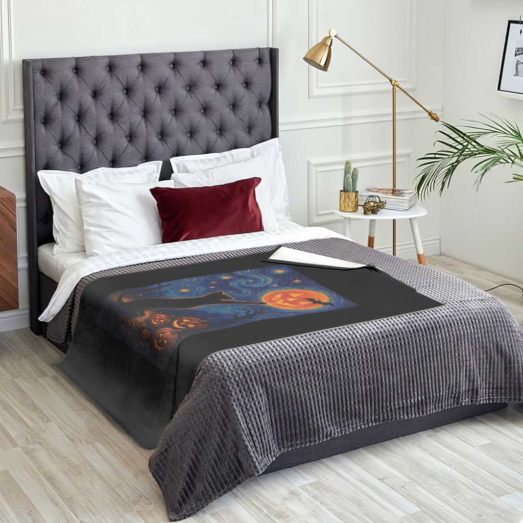 Black Cat Halloween Throw Blanket Starry Night Van Gogh - Wonder Print Shop