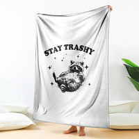 Funny Raccoon Meme Throw Blanket Stay Trashy