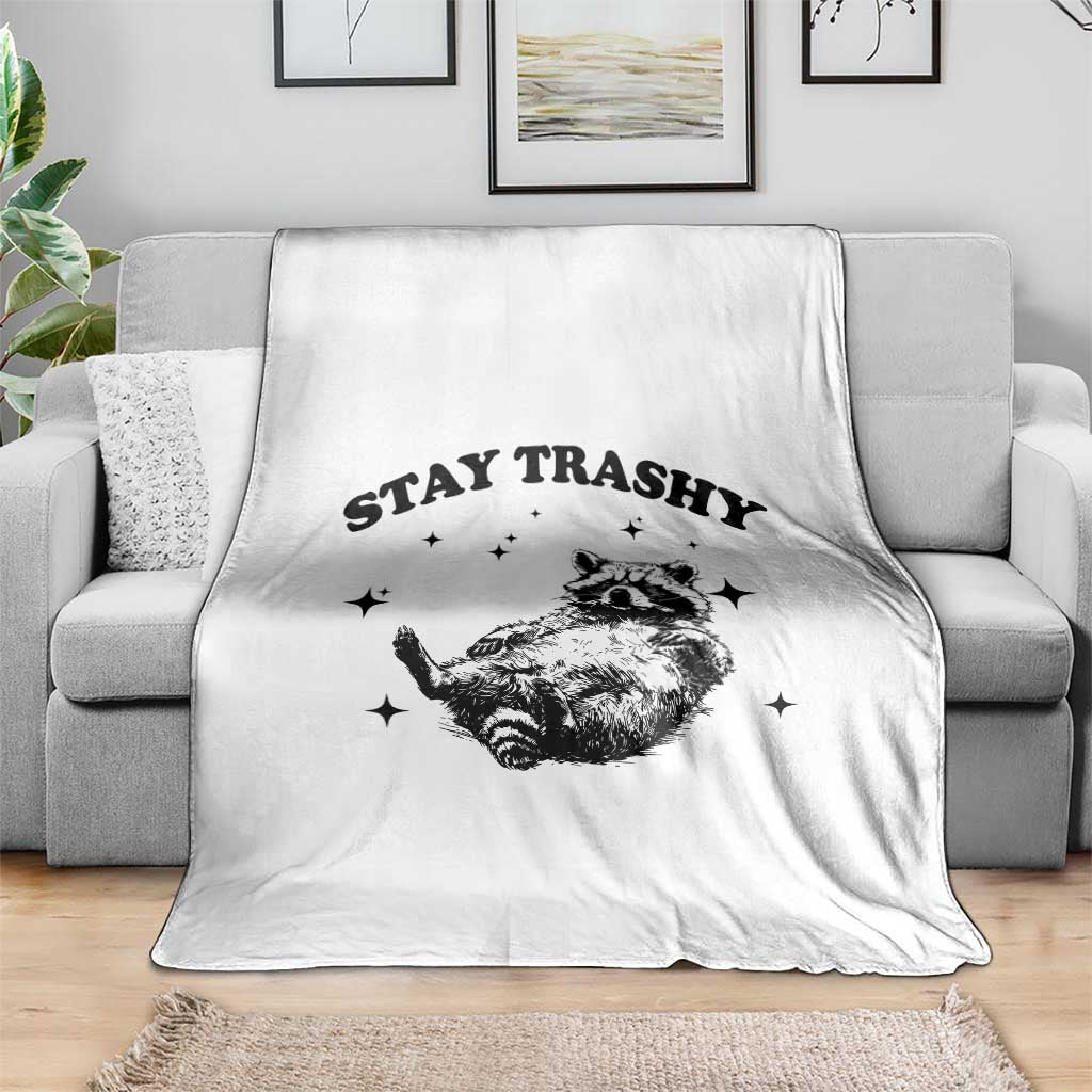 Funny Raccoon Meme Throw Blanket Stay Trashy