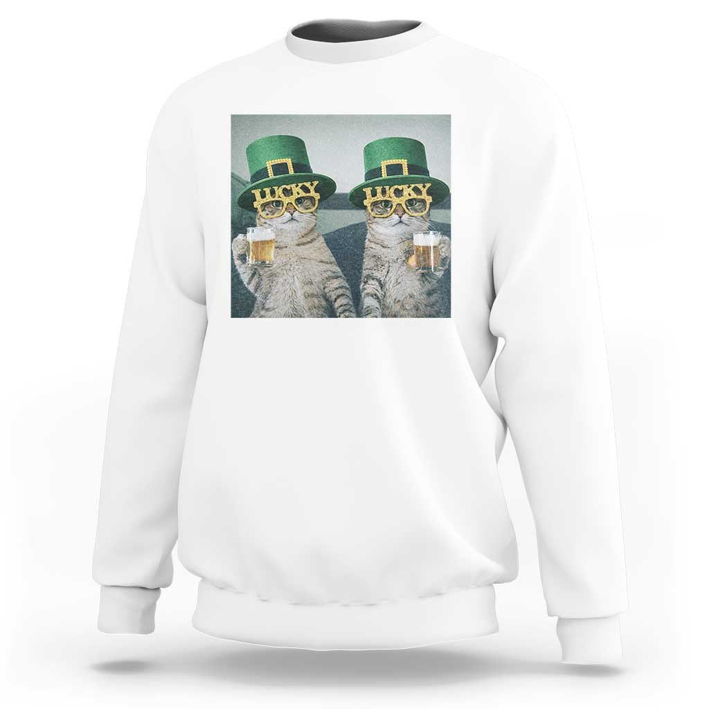 Funny St Patricks Day Cats Drinking Beer Meme Sweatshirt