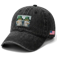 Funny St Patricks Day Cats Drinking Beer Meme Washed Cotton Baseball Cap