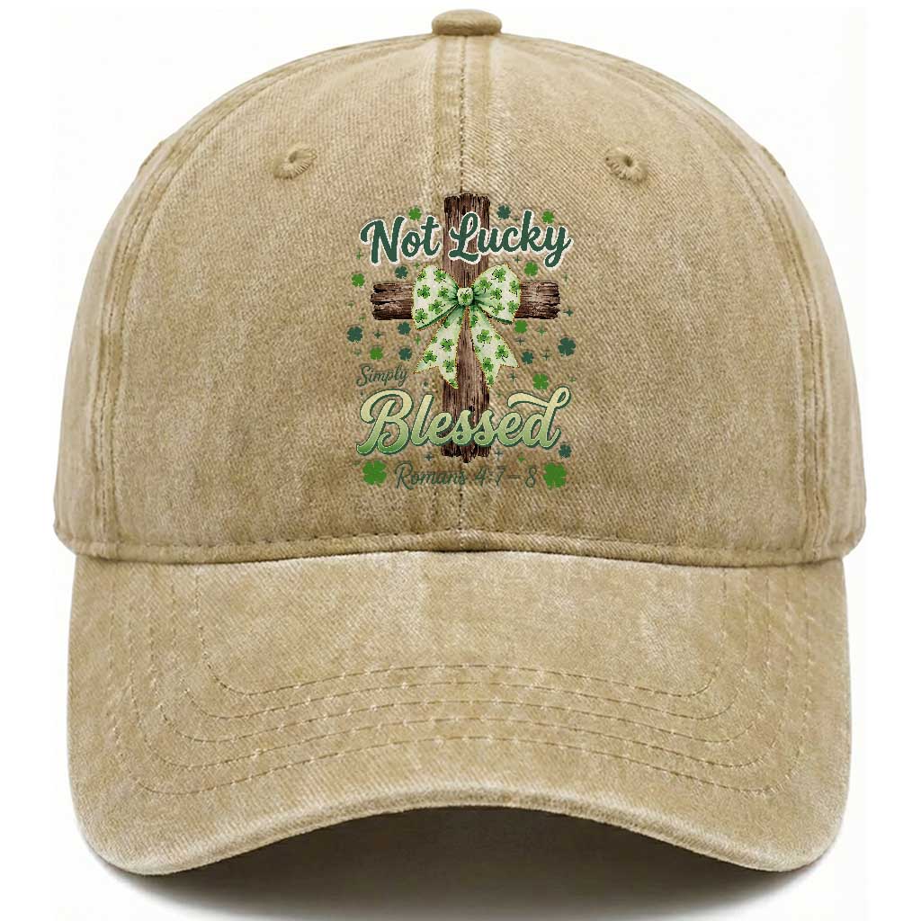 Shamrock Cross Irish St Patrick's Day Washed Cotton Baseball Cap Not Lucky Simply Blessed